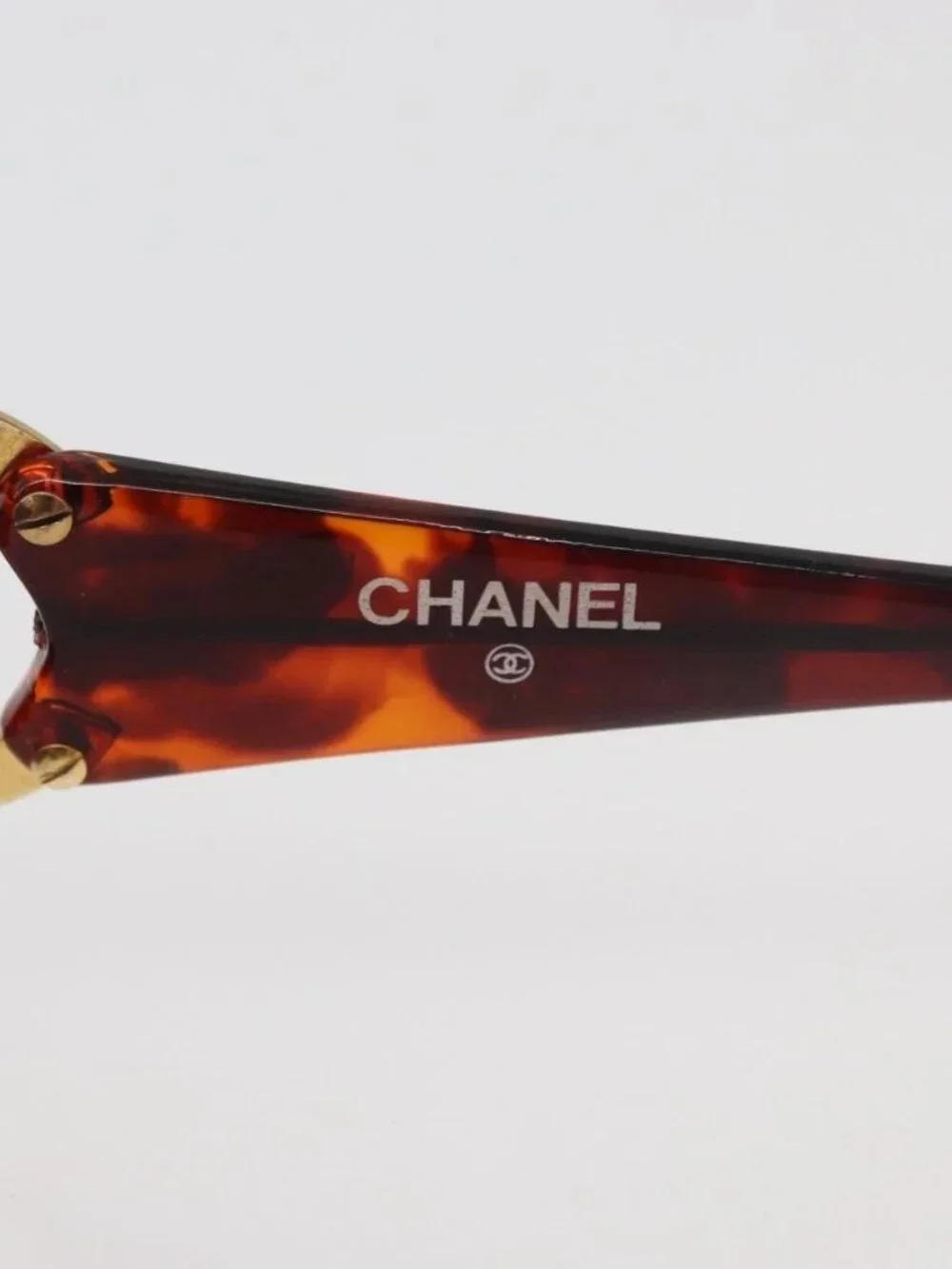 CHANEL COCO Mark Sunglasses Plastic Brown Gold CC Auth 181291M